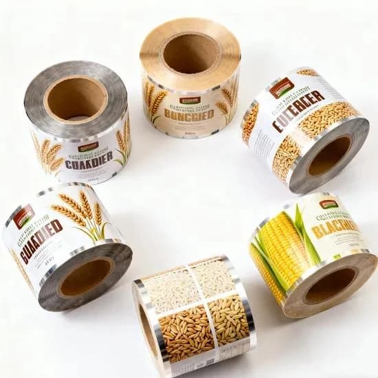 Printed food packaging film rolls for grains and dry foods