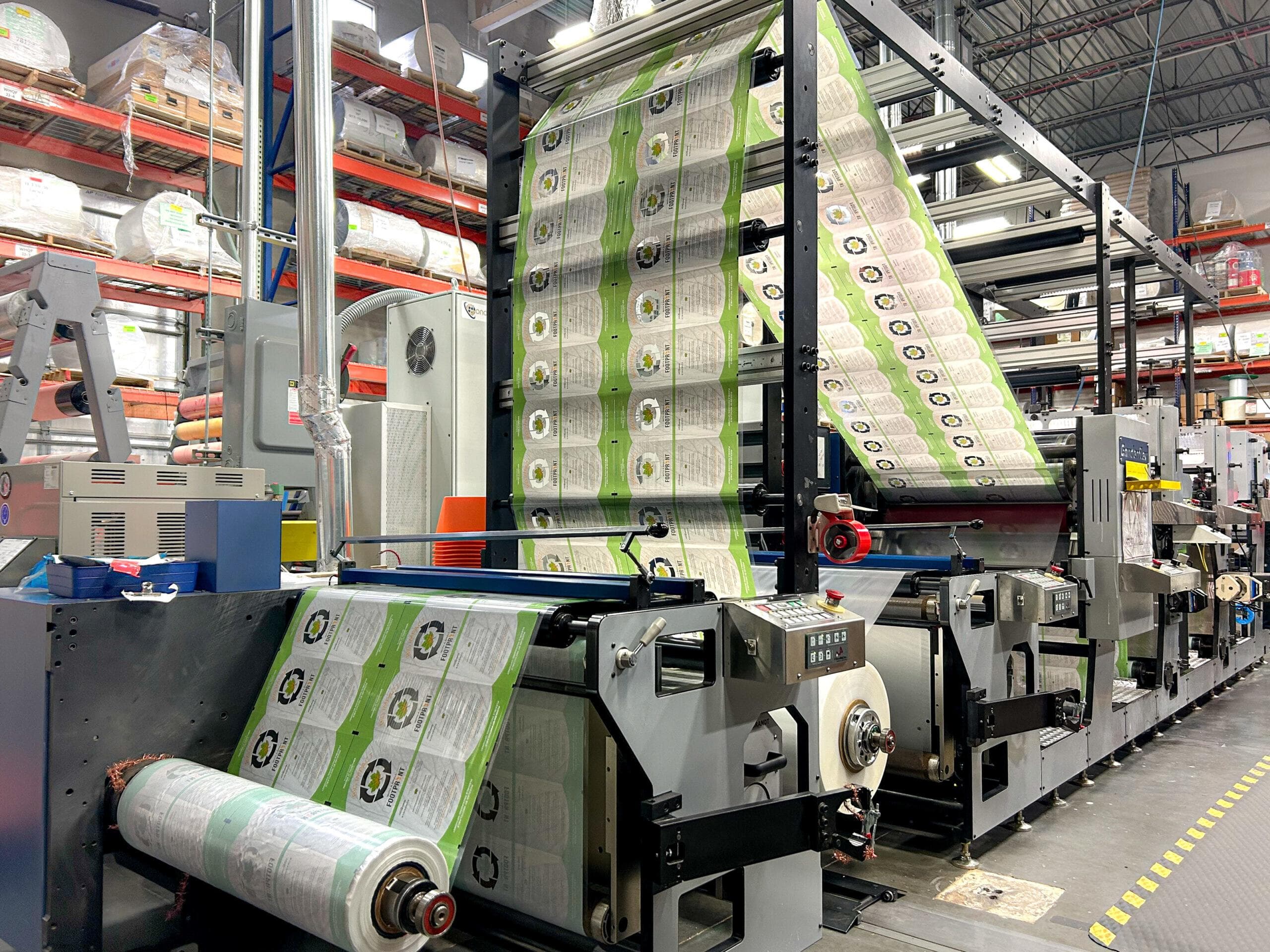 Flexible packaging production line running green printed film