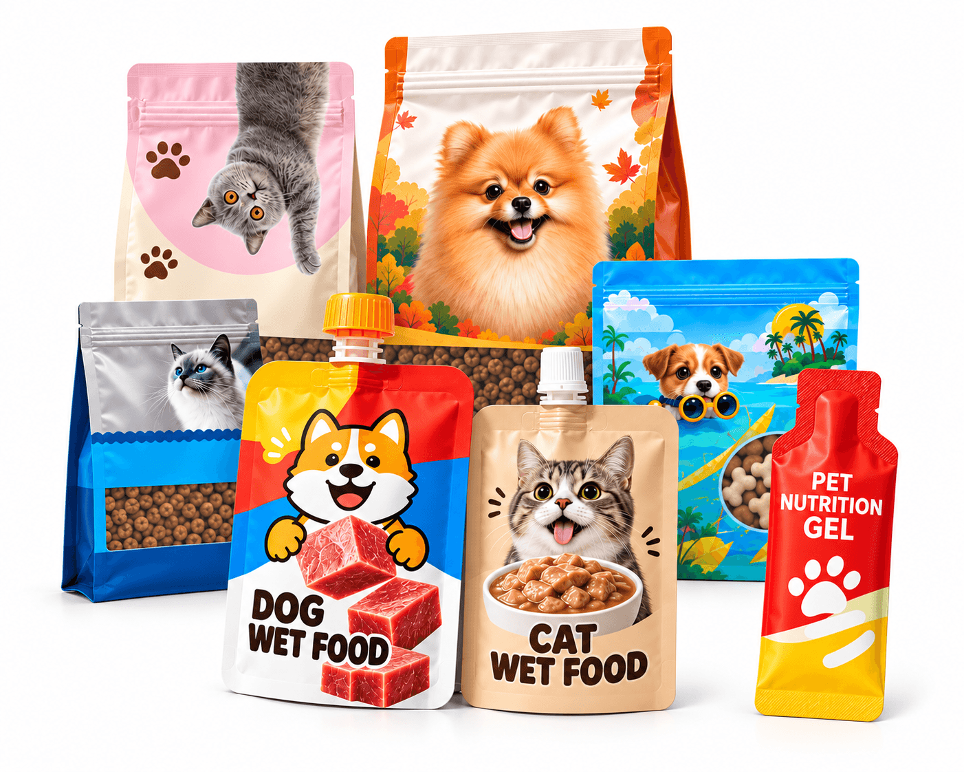 Flexible packaging for pet food and treats