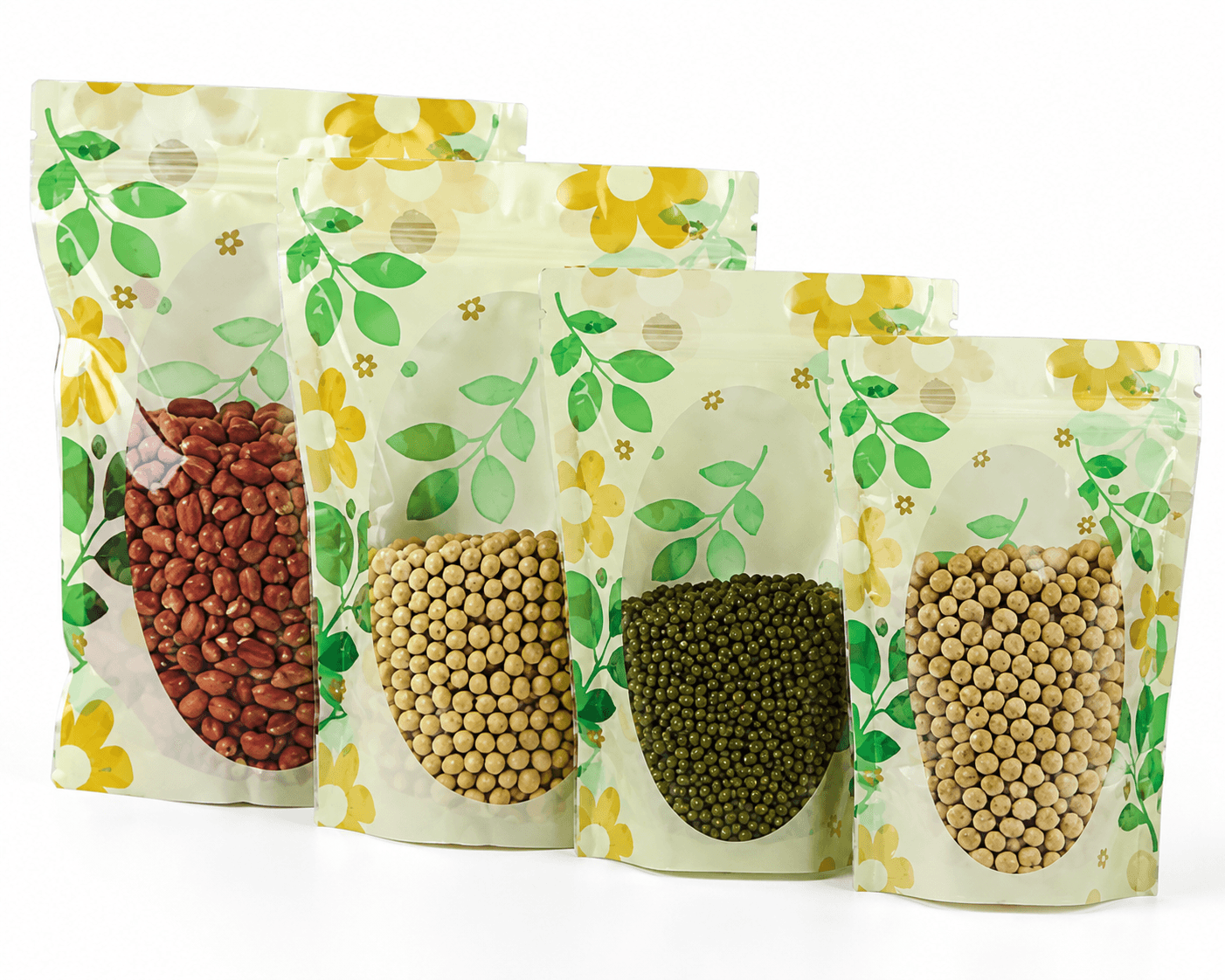 Compact food pouches with broad printable panels