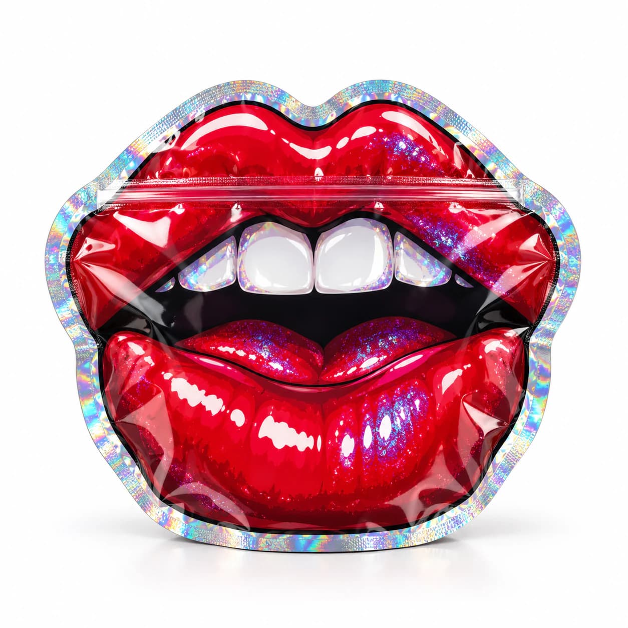 Lip-shaped pouch with a custom die-cut contour